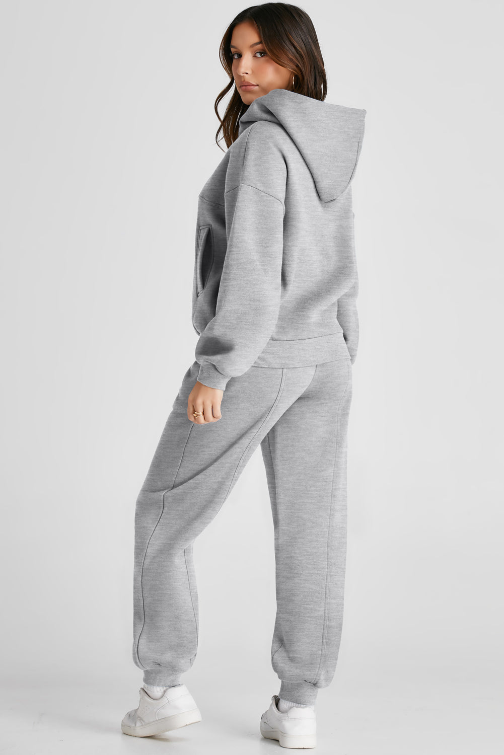 Shoulder Dropped Long Sleeve Hoodie and Pants Active Set