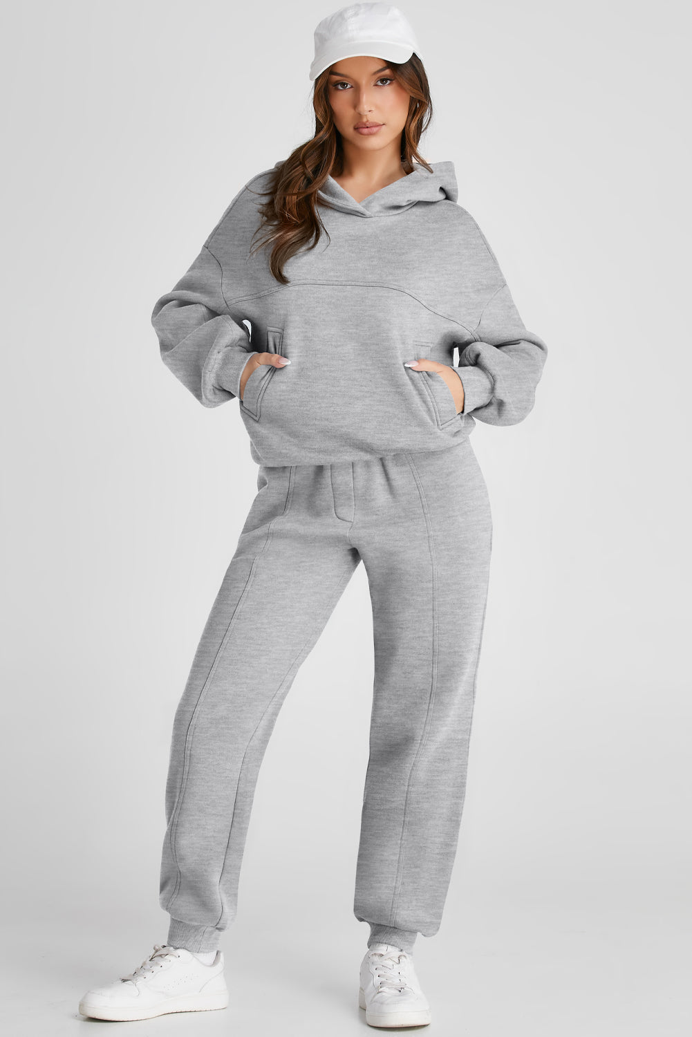 Shoulder Dropped Long Sleeve Hoodie and Pants Active Set