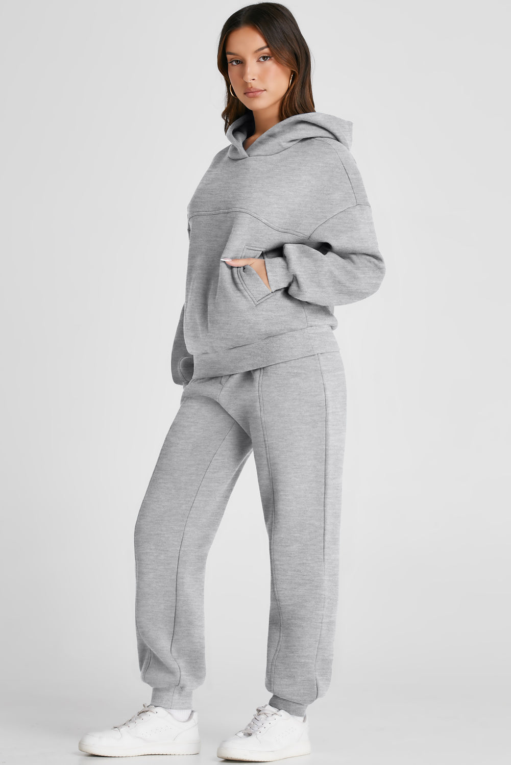 Shoulder Dropped Long Sleeve Hoodie and Pants Active Set