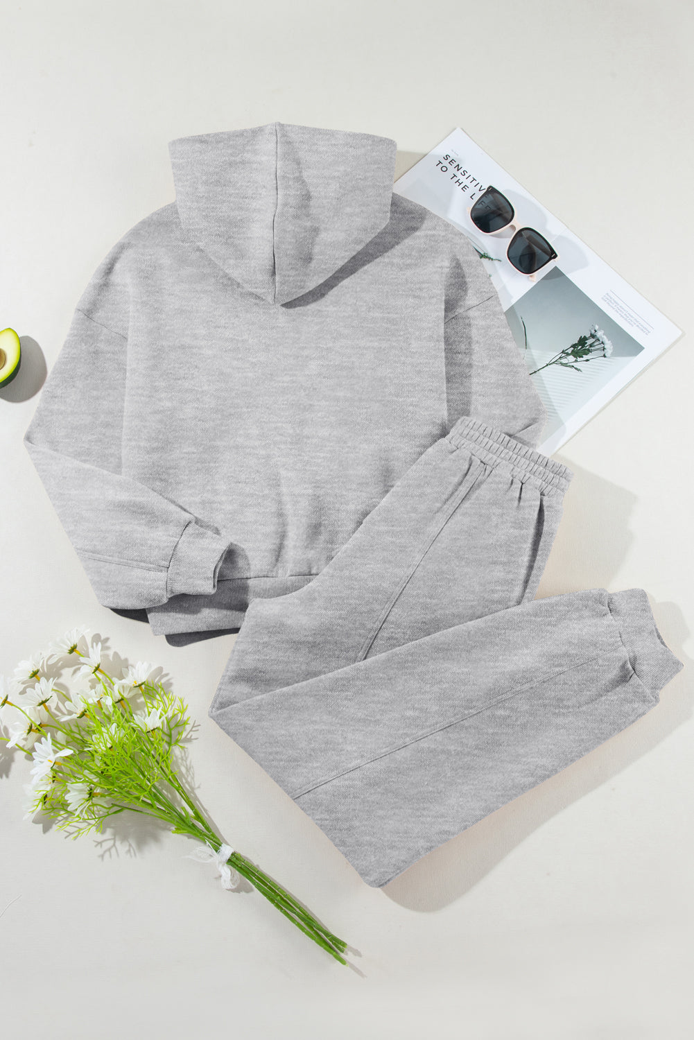 Shoulder Dropped Long Sleeve Hoodie and Pants Active Set